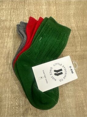Little Stocking Co. Christmas Cable Knit Knee High Socks | Size 0–6 Months | NWT